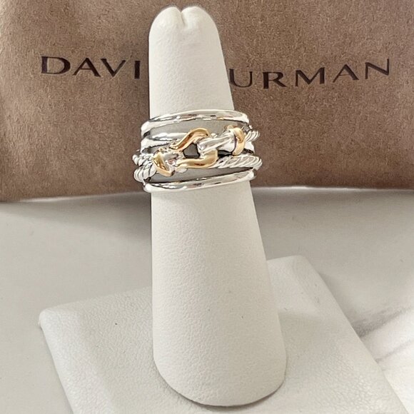 David Yurman Buckle Crossover Ring Sterling Silver & 18K Yellow Gold Size 7US - Picture 4 of 6